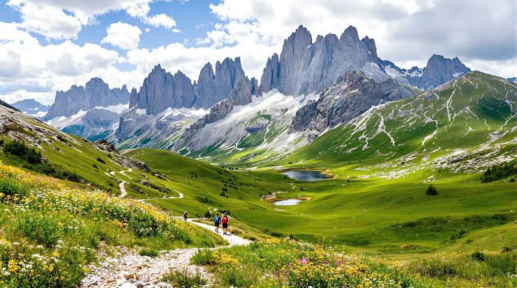 Kantabrische Wiese oder Tal im Frühling mit intensivem Grün