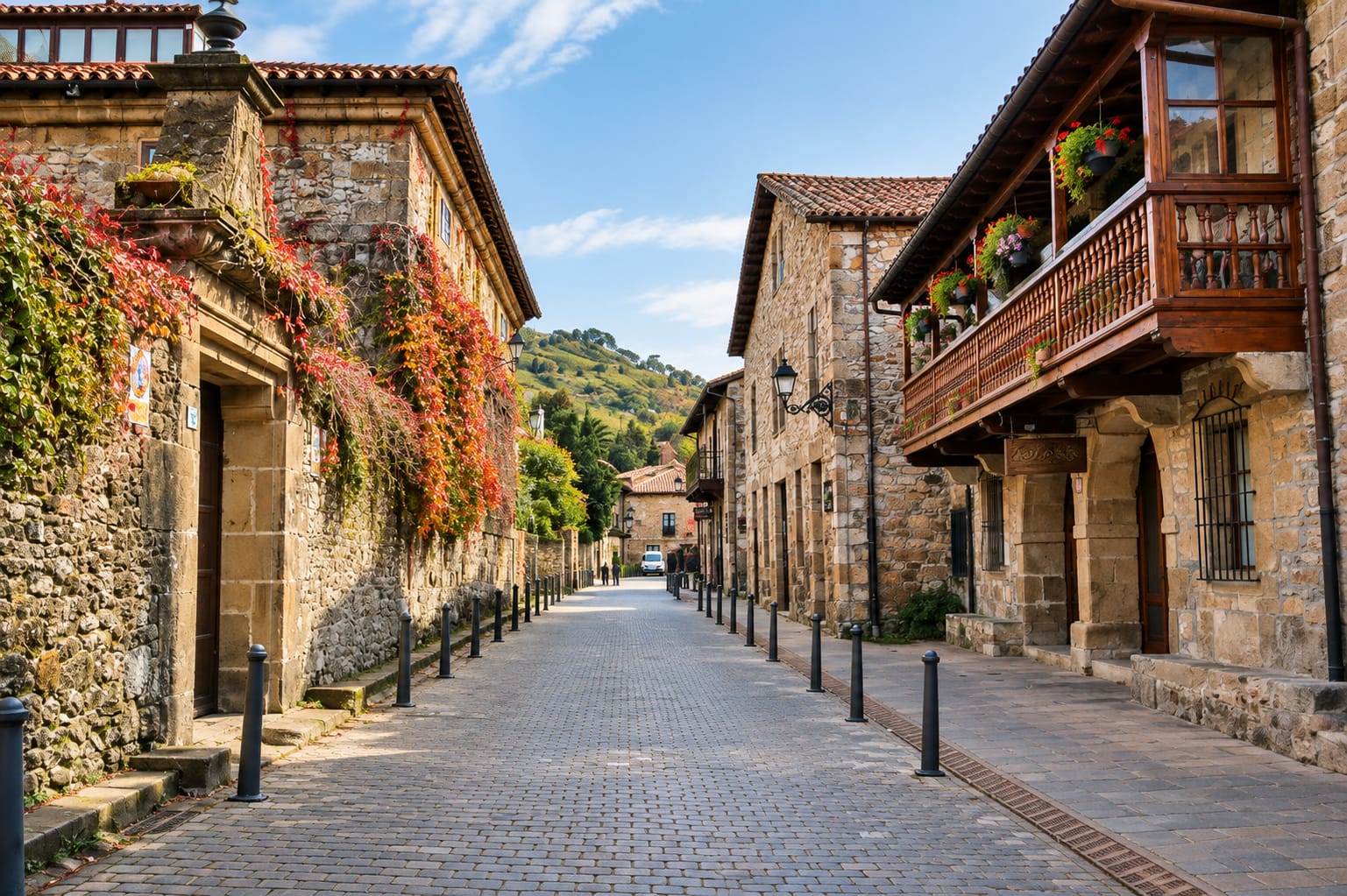 Rues pavées et demeures blasonnées du quartier d'El Mercadillo à Liérganes