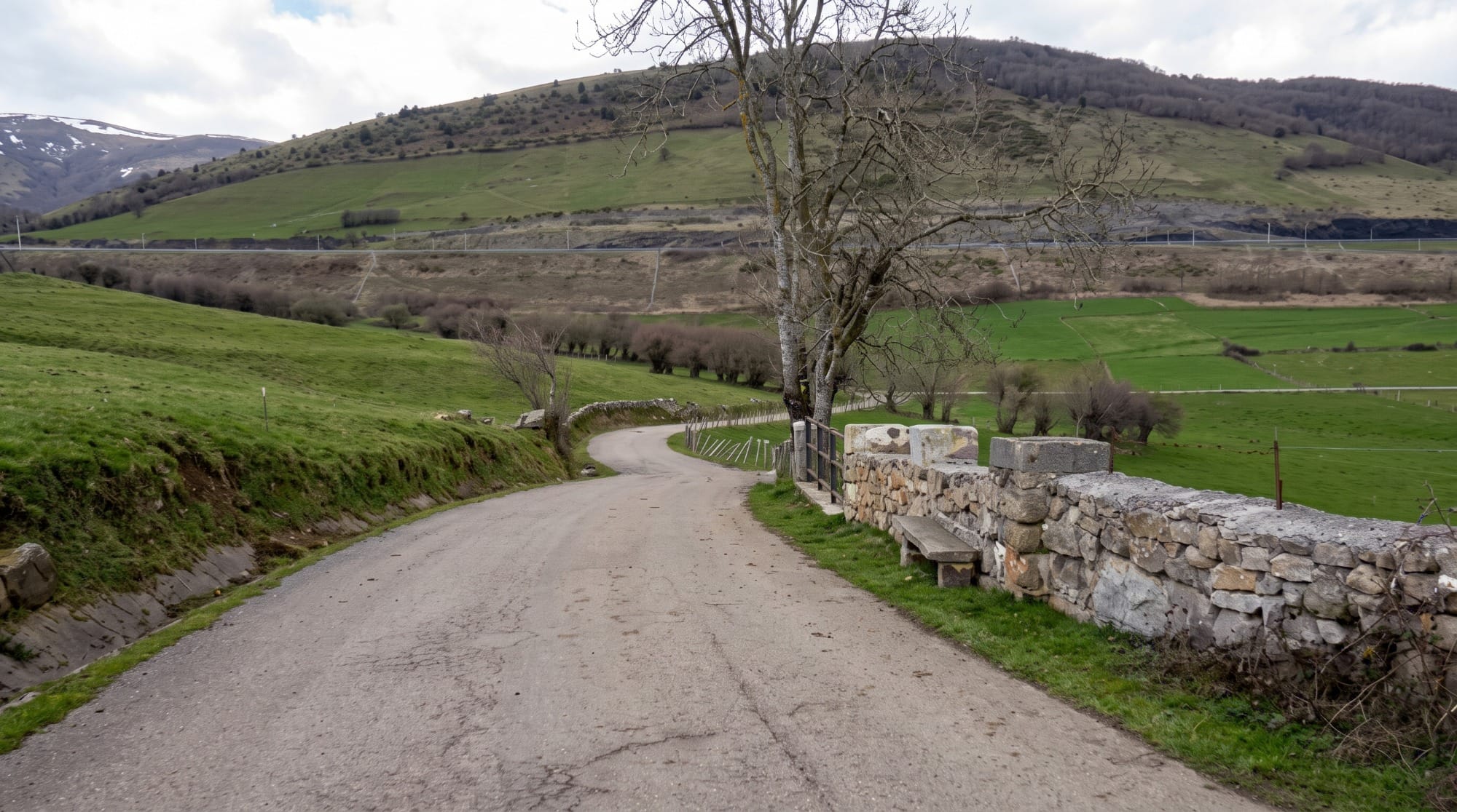 Senderistas en un sendero de roca caliza con vegetación baja en la ladera de Peña Cabarga