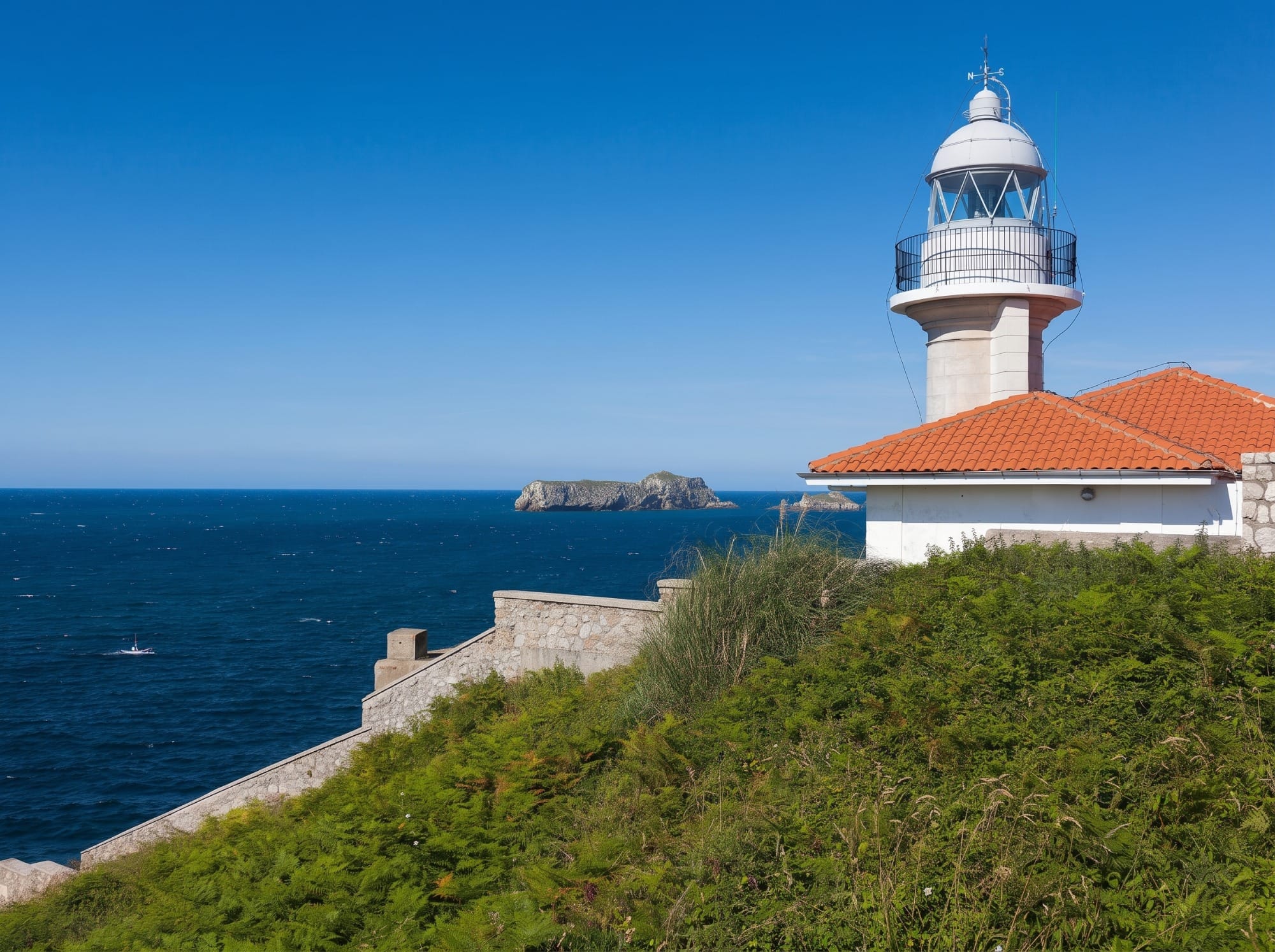 Faro de Suances y la costa vista desde la ría de San Martín de la Arena