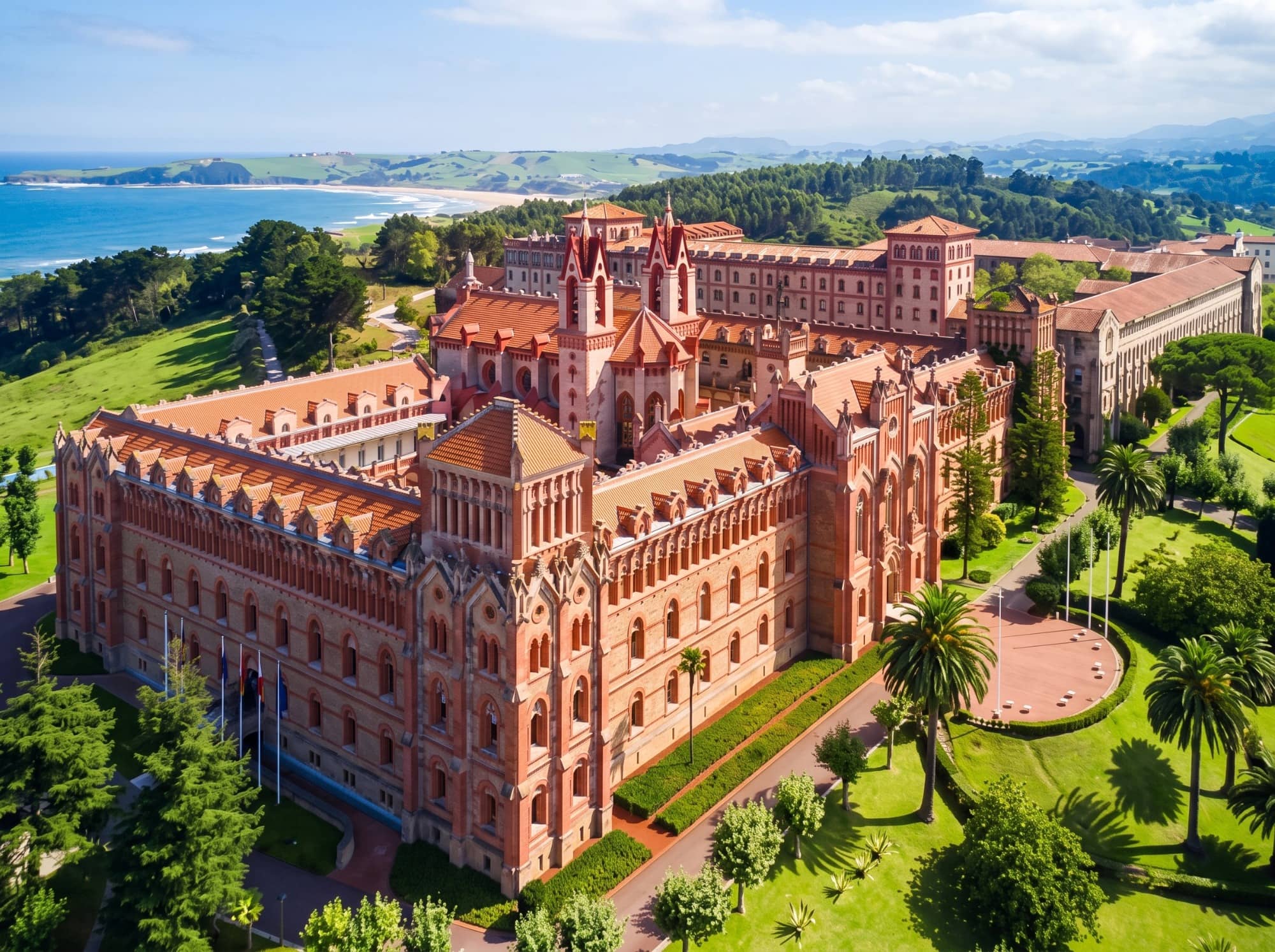 Universidad Pontificia de Comillas vista desde la colina, con la iglesia central